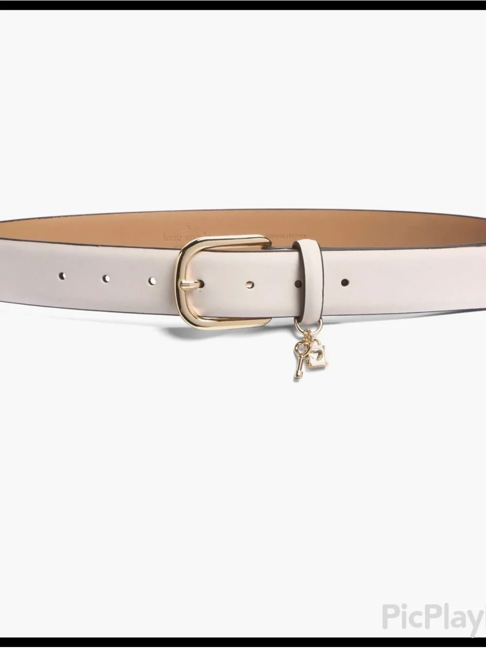 New Kate Spade Cream Leather Belt with Gold Lock & Key Charm - Size Medium (NWT)